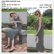 Casual Long Dress Midi Stripe Garis Korea Import AB434000 Hitam Putih
