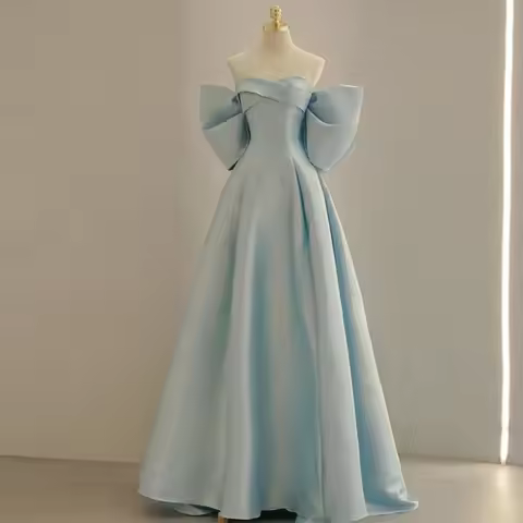 Bridesmaid Cocktail Party Dress Sky Blue Princess Evening Dress Tube Top Light Luxury Dress Bride We