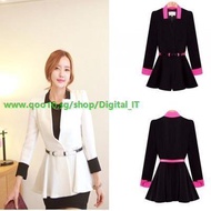 New Korean OL Women Pleated Blazer Deep V-Neck Slim Jacket Button Coat G0362