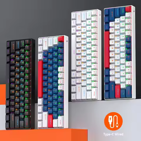 Type-C Wired LED RGB Lighting Ergonomic 60 Percent Computer Keyboard 61 Keys Hot Swap Split Gaming 6