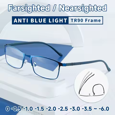 Myopia Glasses Men Anti Blue Light Reading Glasses Women Full Frame Stainless Steel Business EyeGlas