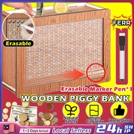 [Ready Stock] Wood Money Box,Handmade Reusable Piggy Bank,Crafts With Saving Money Goals Counter Woo