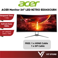 ACER Nitro Gaming Monitor 34" LED ED343CURH (Curve/VA/UWQHD/3440x1440/100Hz/1ms/2HDMI/2DP/Audio out/
