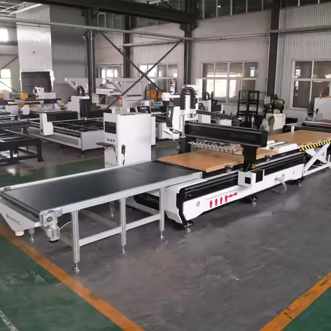 Mesin bor potongan kayu, Router CNC bersarang otomatis dengan sistem pelabelan sistem pengebor spind