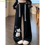 Plus Size Women Cat Embroidery Long Pants Loose Casual Straight Pants