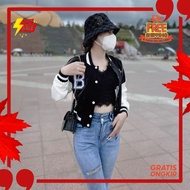 NEWEST JKT48 OUTFIT NEW ERA //CROP Varsity Baseball Jacket Big Size (S - 6XL) LOGO B BEYOND Korean S