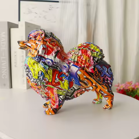 Customizable Creative Graffiti Community Pet Trophy Pomeranian Dog Ornaments Resin Crafts Home Room