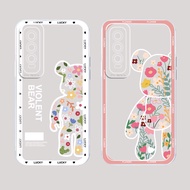 ARIZINO เคส OPPO Reno 8T 5G Reno 8Z 5G Reno 7Z 5G Reno 6Z 5G Reno 5Z 5G Reno8 5G Reno5 5G Reno7 5G Reno6 5G Reno4 4G ดอกไม้ใสเคสโทรศัพท์ซิลิโคนหมีอังกฤษ