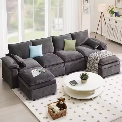 130” Modular Sectional Sofa U-Shaped, Chenille Fabric Small Space Couch, Comfortable Apartment Livin