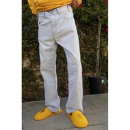 Drew Smiley Face Ice Blue Washed Straight Jeans for Men & Women