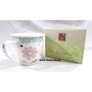 New Cangkir Gelas Mug Keramik Gagang Motif Dengan Tutup/Tatakan Deye