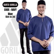 Kurta Gorilla (NAVY BLUE) Kurta Lelaki Dewasa kurta tangan 3 suku