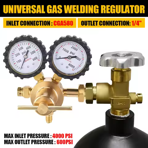 0-600 PSI Pressure Regulator Nitrogen Tank Regulator 1/4-Inch External Thread Bell Mouth Outlet Conn
