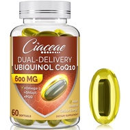 Ubiquinol CoQ10 600 MG Softgels with Omega-3 & Shilajit & PQQ, Advanced Dual-Delivery Coenzyme-Q10, 