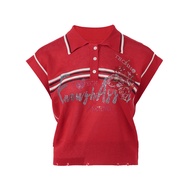 TCH | เสื้อยืดเชิ้ตคอปกแบบหลวมประดับเพชรเทียมแฟชั่นลำลอง