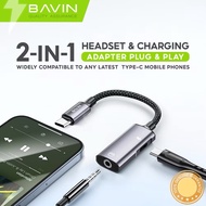 BAVIN AUX51 USB-C Adapter Splitter TYPE-C+3.5mm Jack Audio & Charger Dongle for Music / Call / Voice