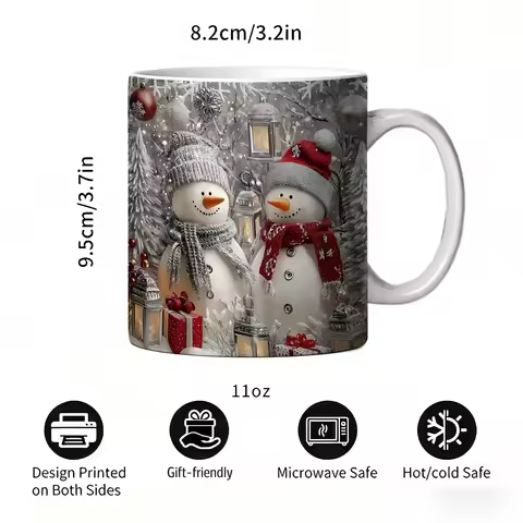 1pc Snowman Christmas Theme Ceramic Coffee Mug with Double-sided Pattern Design, Reusable, Easy to H