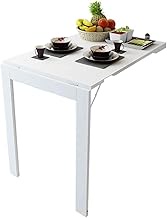 WSJTT Drop-Leaf Table, Folding Kitchen &amp; Dining Table Desk, Solid Wood Children Table Small Apartment Dining Table Space Saver Fold Out Convertible Desk Wall Decoration/White