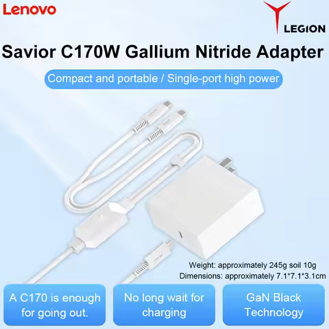 Lenovo Legion C170W Gan Charger Cto2C Cable One to Two Y Splitter Usb-C Fast Charging 140W+30W for L
