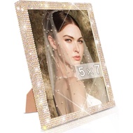 5x7 Bling Picture Frame Display Pictures 5x7, Tabletop or Wall Mount Glitter Shiny Crystal Photo Fra