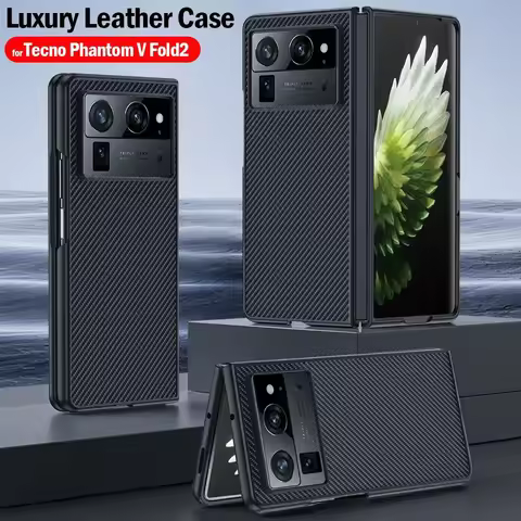 Funda for Tecno Phantom V Fold 2 Case Carbon Fiber Texture PU-Leather Protection Phone Cover for Pha