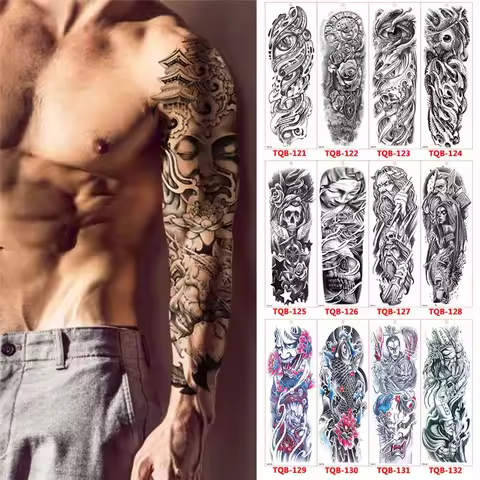 Large Arm Sleeve Tattoo Temporary Tattoo Sticker Black Roses Design Full Flower Arm Body Art Big Lar