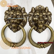 Tay Nắm Cửa Mặt Sư Tử Bằng Đồng Đúc Thủ Công Dài 23cm Ngang 14cm Nặng 21kg/đôi - Phụ Kiện Cho Nhà Cổ