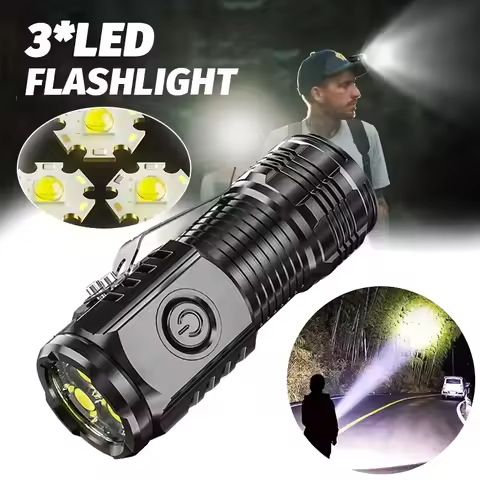 Portable Mini LED Flashlight Powerful 3*Wick Small Pocket Torch USB Rechargeable Strong Light Lanter