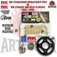 [SETS 428 RK] RS150 RSX150 Front & Rear Black Sprocket RK Tamashii & RK Chain (KLO ORING) 122L/132L 