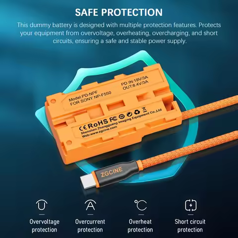 ZGCINE DT-NPF D-Tap to NPF Dummy Battery Braided Cable Accessory for Microphone Monitors