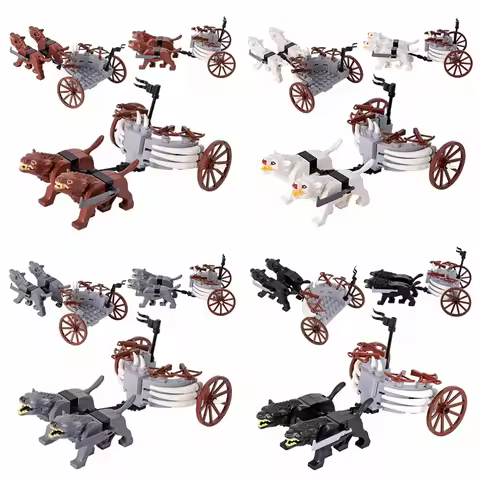 MOC Medieval lotr Figures Orc Soldiers Raider Vargr black Wolf Siege Engines Knights Building Blocks