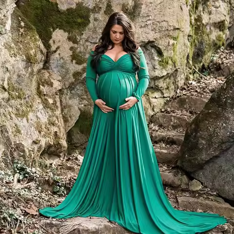 Laundry Wool Coat Womens Maternity Off Shoulders Long Sleeve Photography Pregnants Dress Solid Dress