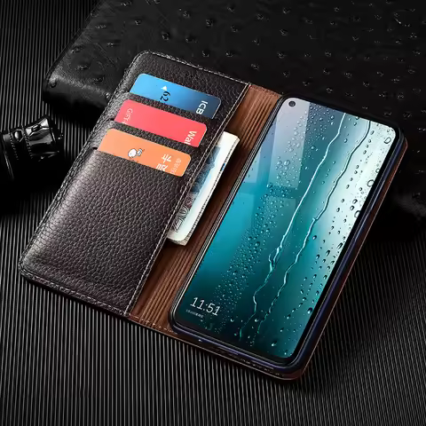 Litchi Patter Genuine Leather Magnetic Flip Cover For Samsung Galaxy A3 A5 A6 A7 A8 A9 C5 C7 C9 Plus
