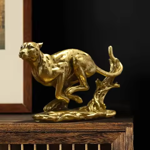 Resin Handicrafts Simulated Animal Sculptures Golden Leopard Cheetah Leopard Jaguar Running Figurine