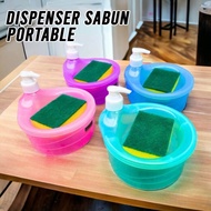 2 PCS Tempat Sabun Bulat 1000ml + Spons Cuci Piring (2in1) Dispenser Sabun Cair Botol Soap Pump Wada