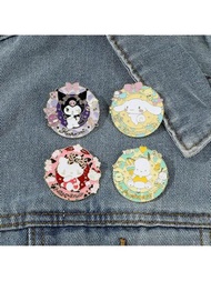 4 piezas/set de broches metálicos Sanrio Hello Kitty Kuromi, joyas de esmalte para camisetas de moda, accesorios de uso diario