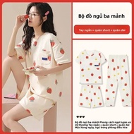 Nữ Mùa Hè Ngắn Tay Bộ Đồ Ngủ Mỏng Nhà Quần Áo Kích Thước Lớn Đơn Giản 3 Bộ Đồ Phòng Ngủ