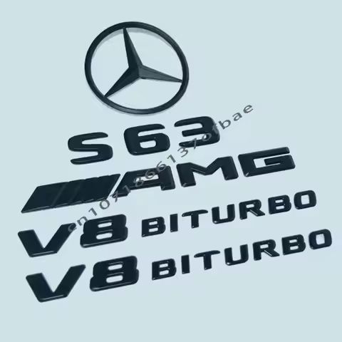 1pcs ABS Black silver S63 S65 Embelm Letters V8 BITURBO 4MATIC For Mercedes Benz W222 S63 S65 AMG Ba