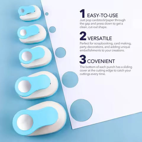 Circle Paper Hole Puncher Cutter Tool Set 0.3"/0.6"/1"/1.5"/2"/3" Lever Action Craft Punches for Pap