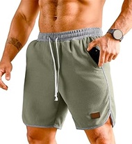 Men's Casual Waffle Gym Shorts Elastic Waist Drawstring Sweat Shorts Lightweight Mens Basketball Sho