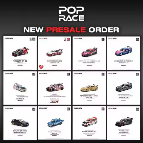 PreSale POP Race 1:64 Supra Top Secret CLK GTR KPGC10 Singer R32 R33 CIVIC EG6 RX7 Chrome Diecast Ca