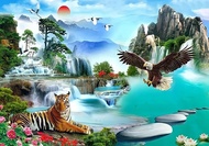 Lukisan Poster Modern Cetak Big Jumbo Foto Pemandangan Alam Air Terjun 3D 100x70cm 150x100cm 200x100