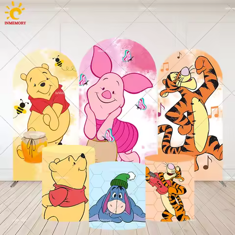 Watercolor Winnie the Pooh Baby Shower Arch Backdrop for Boy Girl 1st Birthday Background Tiger Bear
