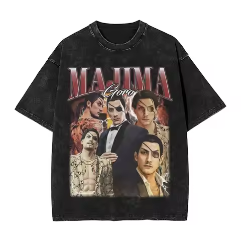 Washed T Shirt Majima Goro Yakuza Hip Hop Retro T-Shirt Harajuku Streetwear Short Sleeve Summer Tops