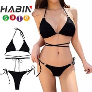 ชุดว่ายน้ำ ชุดว่ายทูพีช บิกินี่ Two-piece bikini set ทูพีช สายฝอ แบบผูกด้านข้าง เสื้อพร้อมกางเกง 2 ชิ้น