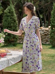 Irene 法式復古V領碎花洋裝