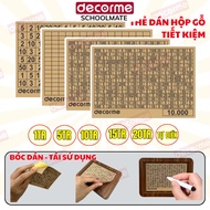 Price value cards pasted on wooden savings boxes 1 million, 5 million, 10 million, 20 million glued 