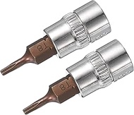 QUARKZMAN 2 pieces 1/4 inch drive x T8 torx bit socket wrench, S2 steel bits, CR-V socket wrench, 38
