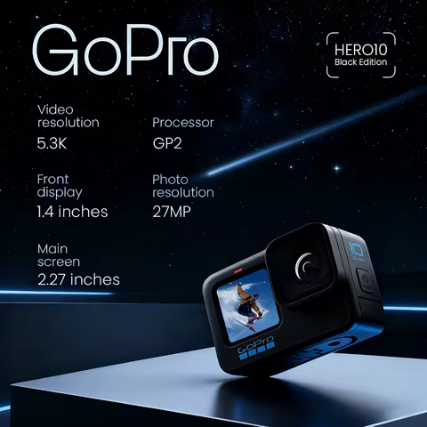 GoPro HERO 10 Black Action Camera Hero10 5.3K Screen Sports Camera 23MP GP2 Waterproof Mini Video go