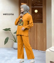 Setcel Lengan Panjang Manset Bahan Babyterry Digital Print Cewek Kacamata / Setelan Celana Kekinian